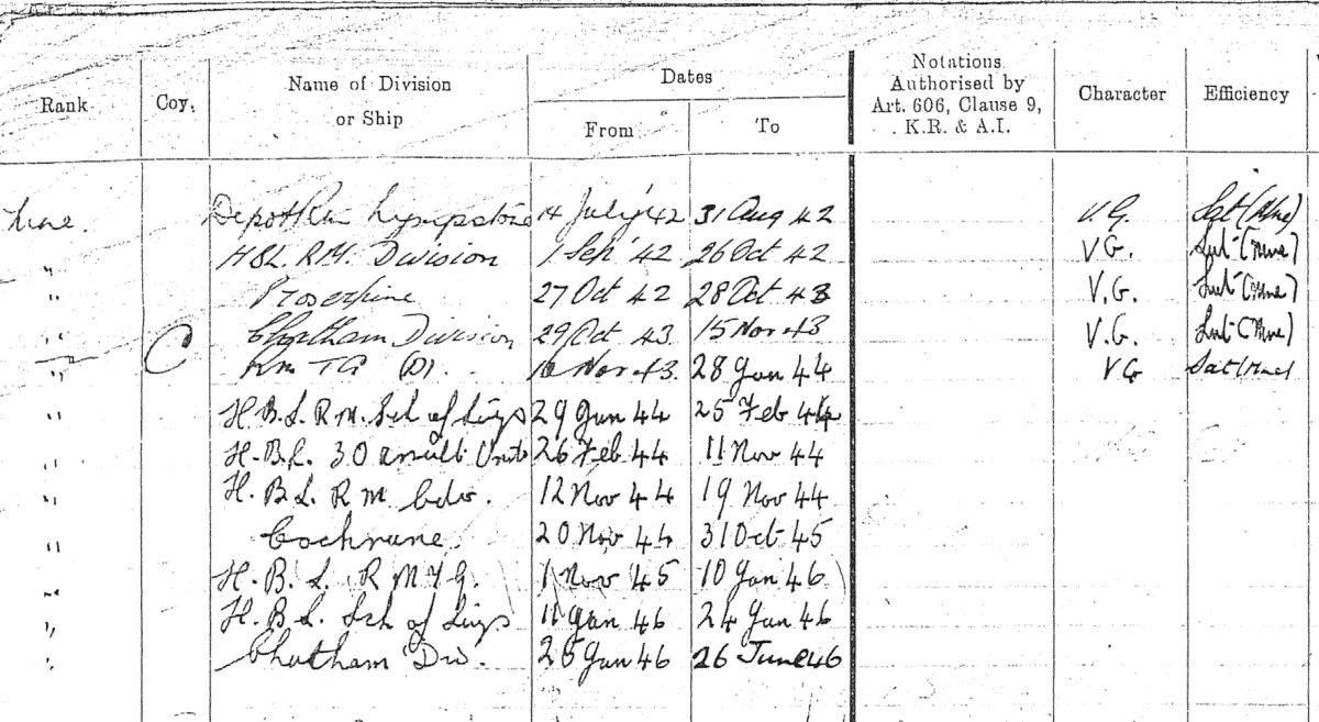 R Collins service record 42 44